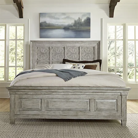 Transitional Queen Panel Bed with Decorative Headboard